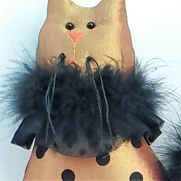 Plush 12" Cat Gold Black Polka Dot Faux Fur Feline embroidery Plump Shiny - Picture 8 of 12